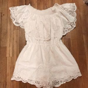 white off the shoulder lace romper